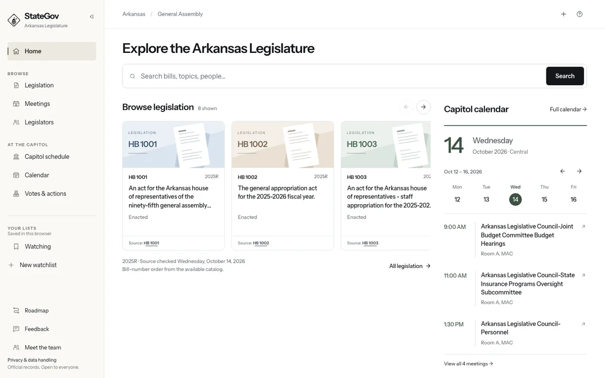 The StateGov app: a bill search, recent legislation and this week’s Capitol calendar