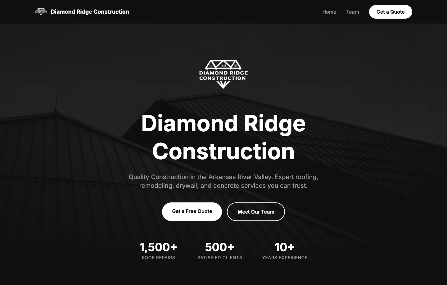 Diamond Ridge Construction website