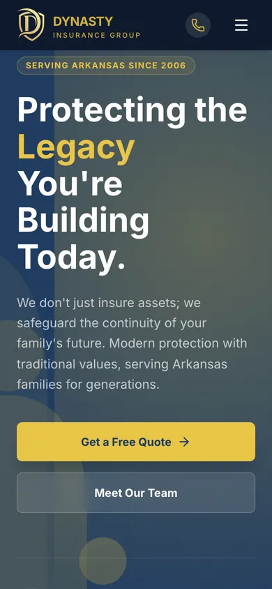 Dynasty Insurance Group website on a phone