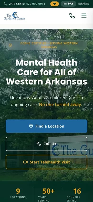 Western Arkansas Guidance Center website on a phone